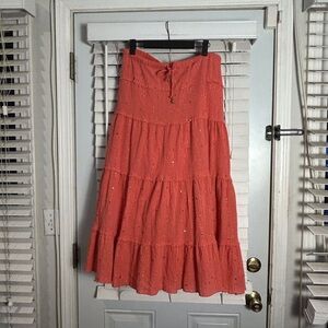 Venezia Women 18-20 Coral Beige Tiered Maxi Skirt Lot Raw Stitching Sequins Boho